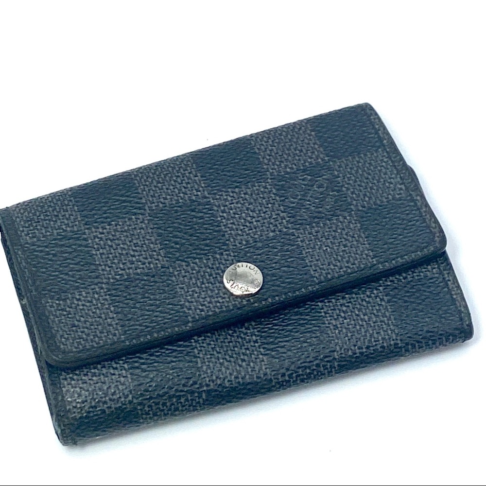 LOUIS VUITTON GRAPHITE BLACK CHECKERED 6 KEY HOOK HOLDER POUCH WALLET